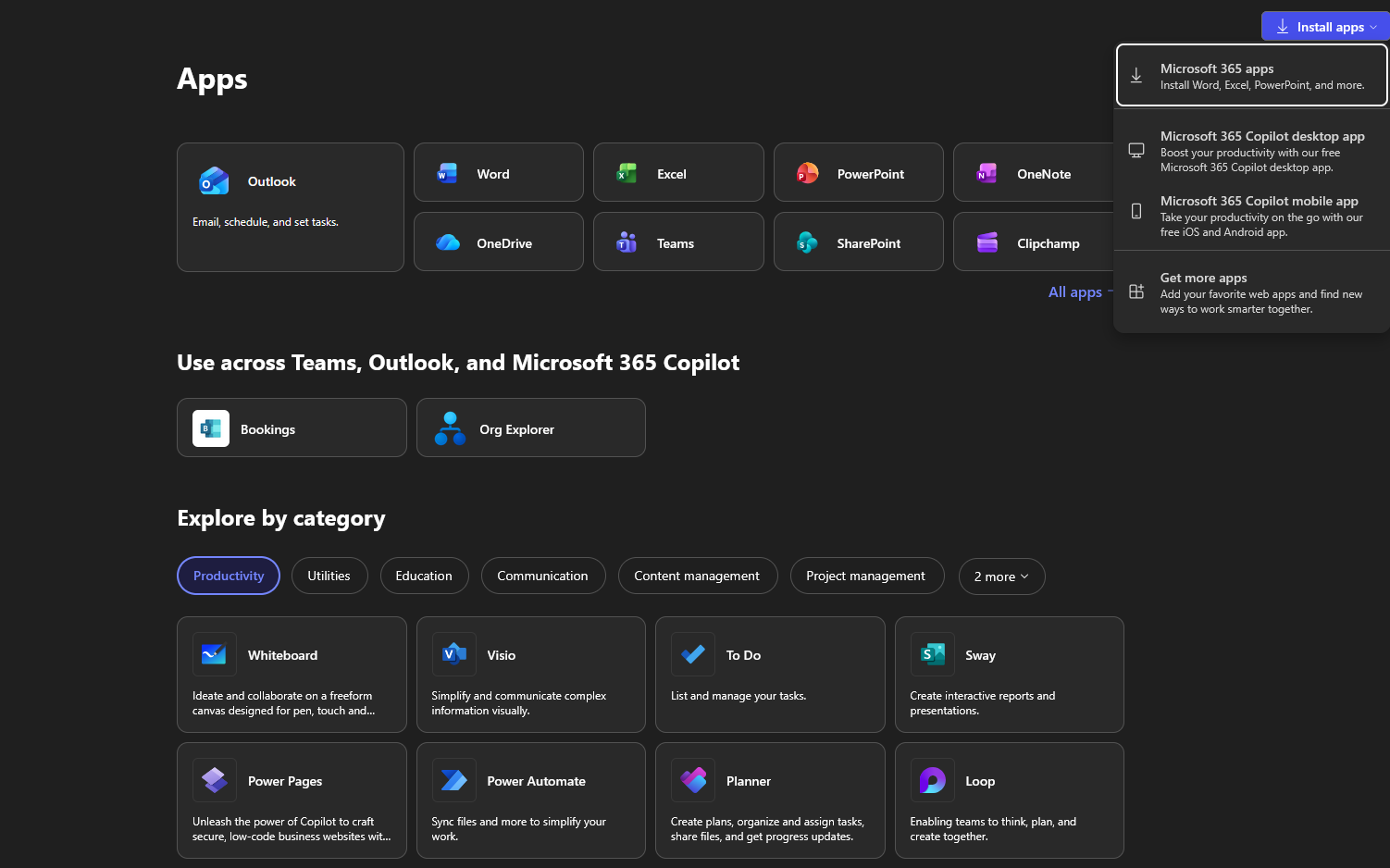 Microsoft 365 uygulamalarını seçin
